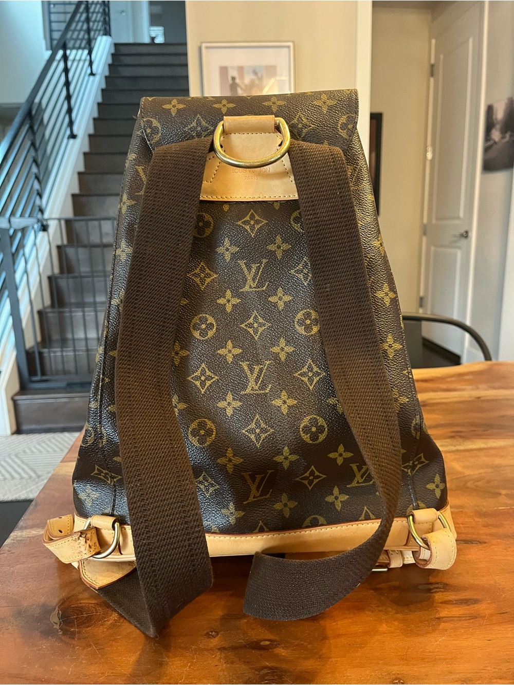 Louis Vuitton Monogram Backpack in Brown and Tan Leather Trim - Picture 10 of 12